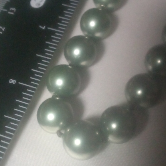 Green Tahitian ? 10mm apox Paearls necklace and bracelet 925 QG Thailand Mint - Picture 4 of 4